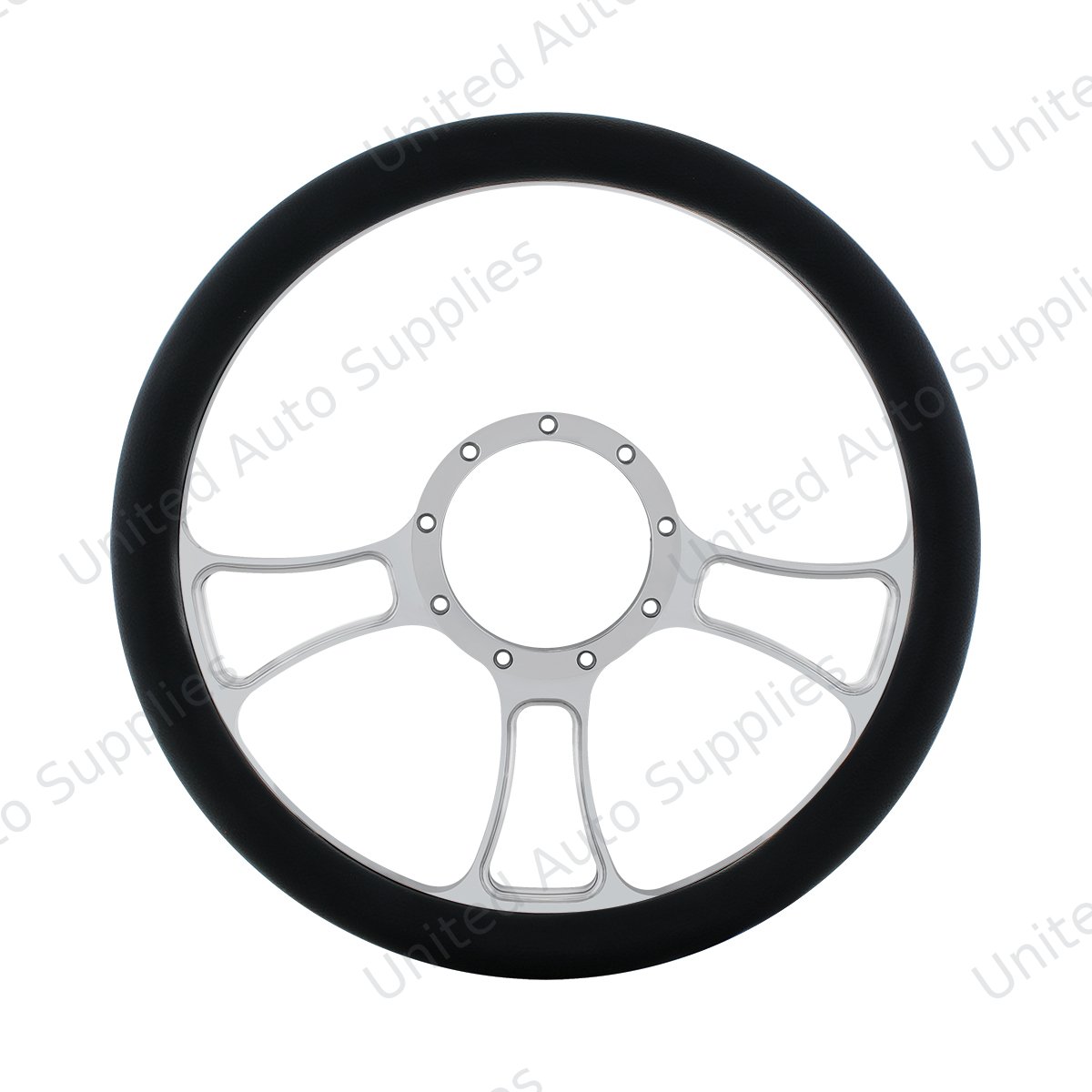 14" Chrome Aluminum Blade Style Steering Wheel With Black Engineered Leather Grip