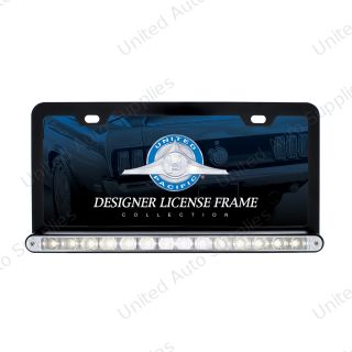 Black License Plate Frame With 14 LED 12" Light Bar - White LED/Clear Lens
