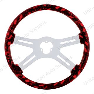 18" Skull Steering Wheel Only With Hydro-Dip Finish Wood - Red