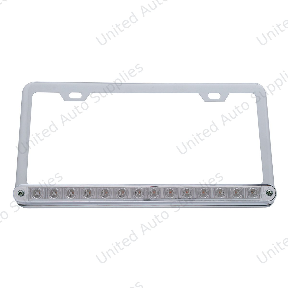 Chrome License Plate Frame With 14 LED 12" Light Bar - Amber LED/Clear Lens