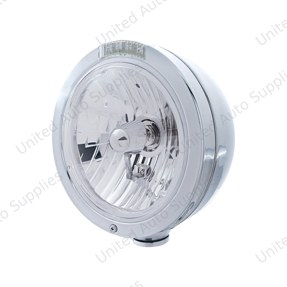 Stainless Steel Bullet Classic Headlight Crystal H4 Bulb & LED Turn Signal - Clear Lens
