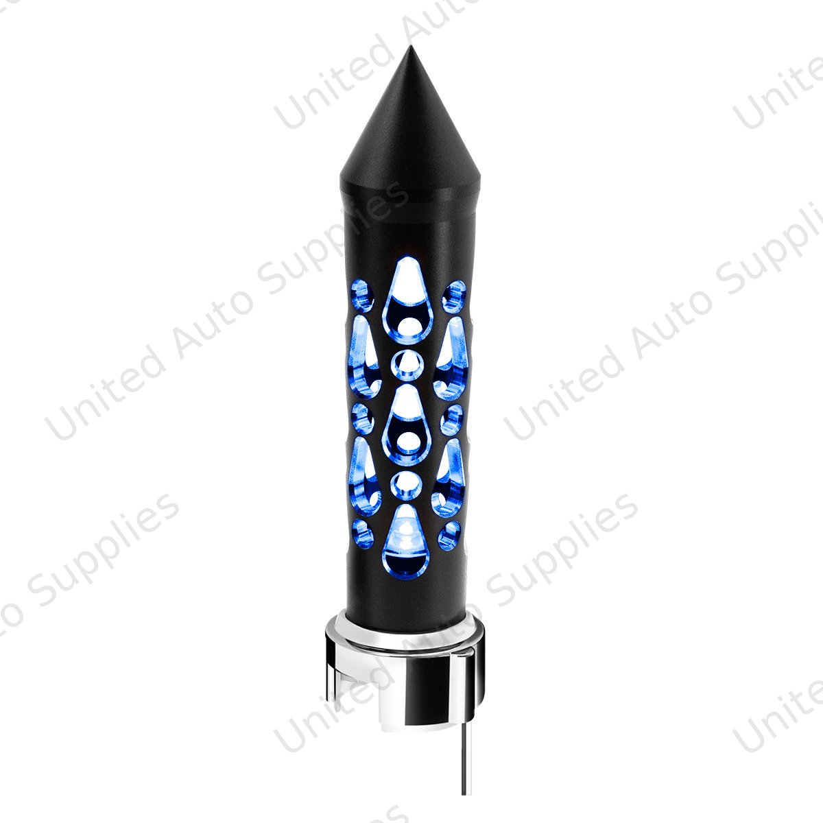 Thread-On Brooklyn Spike Gearshift Knob With LED 13/15/18 Speed Adapter-Matte Black/Blue LED