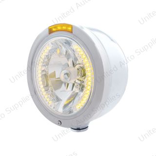 Stainless Steel Bullet Half Moon Headlight H4 With Amber LED & Dual Mode LED Signal-Amber Lens