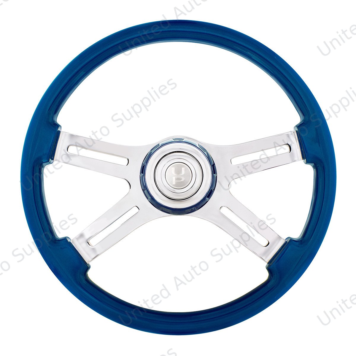 18" 4 Spoke Steering Wheel With Color Matching Horn Bezel - Electric Blue
