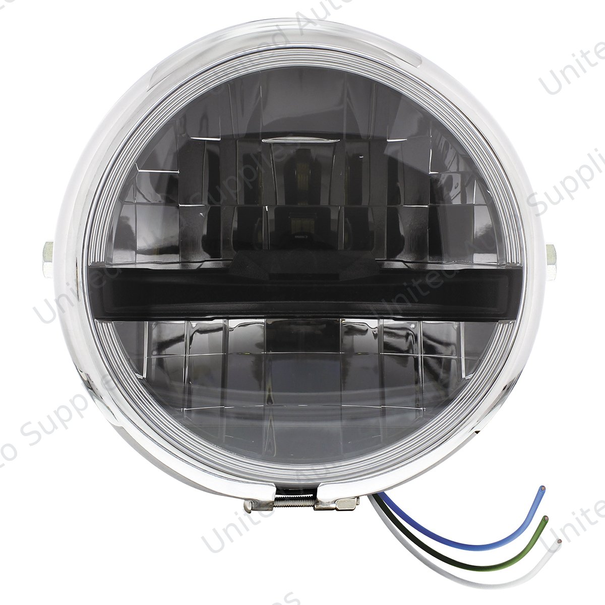 Chrome 5-3/4" Motorcycle Headlight 8 LED Blackout Bulb With Black Bar - Side Mount