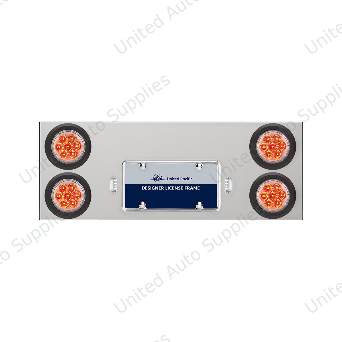 33-3/4" Stainless Rear Center Panel With Four 7 LED 4" Reflector Lights & Grommets - Red LED/Clear Lens
