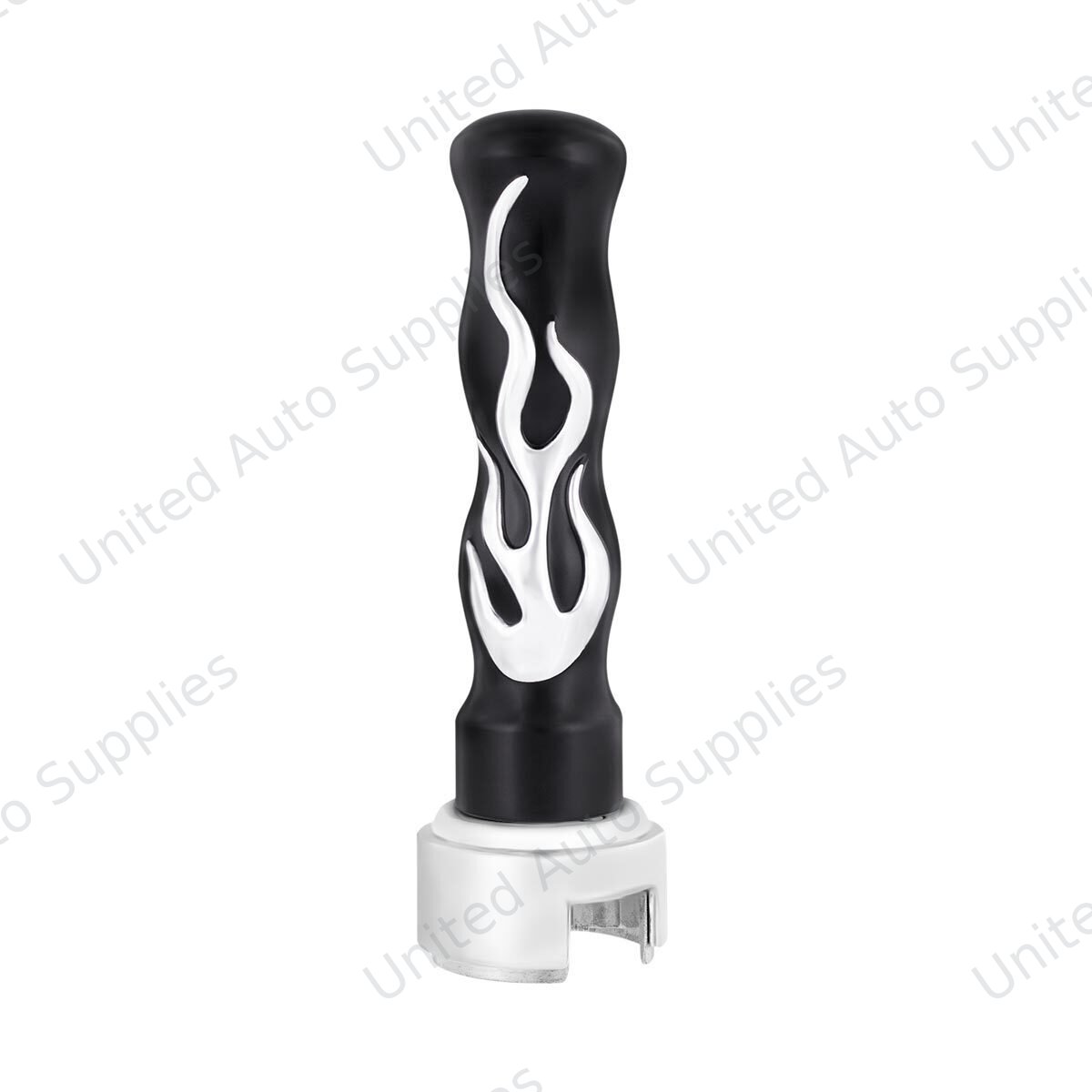 Thread-On Flame Gearshift Knob With Adapter For Eaton Fuller 13/15/18 Speed - Black With Chrome Flame