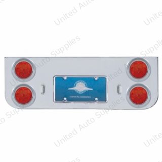 Chrome Rear Center Panel With Four 7 LED 4" Reflector Lights & Visors - Red LED/Red Lens