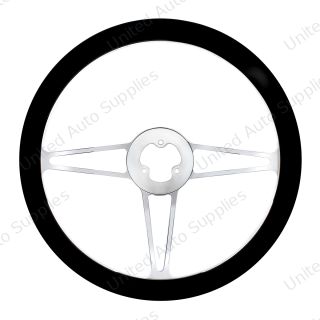 18" Chrome Aluminum "3-Spoke" Style Steering Wheel With Black Leather Rim