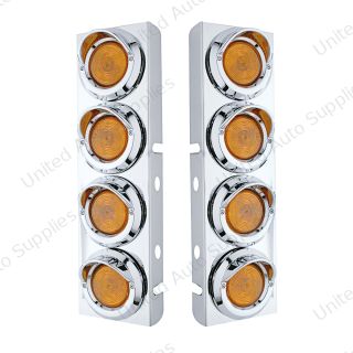 Stainless Front Air Cleaner Bracket With 8X 2" Flat Lights & Visors For Peterbilt - Amber Lens