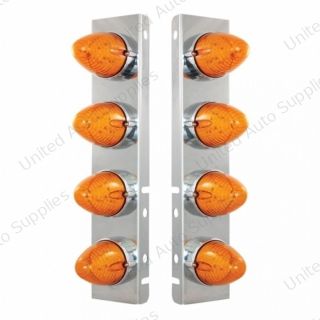 SS Front Air Cleaner Bracket With 8X 19 LED Beehive Lights & Bezels For Peterbilt-Amber LED & Lens