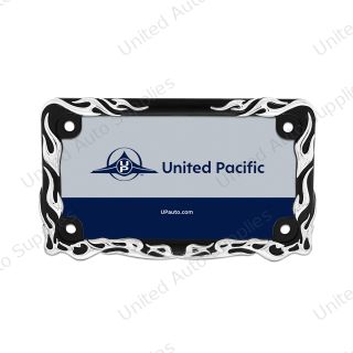 Motorcycle License Plate Frame - Chrome Flame/Black Frame