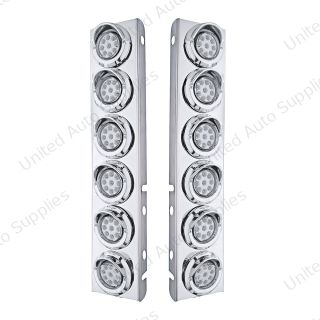 SS Front Air Cleaner Bracket With 12X 9 LED 2" Reflector Lights & Visors For Peterbilt-Amber LED/Clear Lens