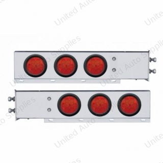 2.5" Bolt Pattern Chrome Spring Loaded Bar W/6X 4" 7 LED Lights -Red LED & Lens (Pair)