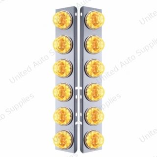 SS Front Air Cleaner Bracket W/12X 17 Amber LED Refl. Watermelon Lights & SS Bezels For Peterbilt-Clear Lens (Pair)