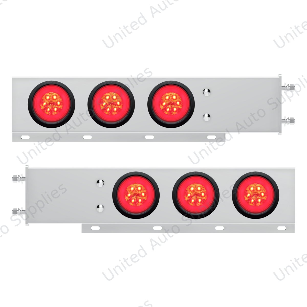 3-3/4" Bolt Pattern Deluxe SS Spring Loaded Bar W/6X 21 Red LED 4" GloLight -Clear Lens (Pair)