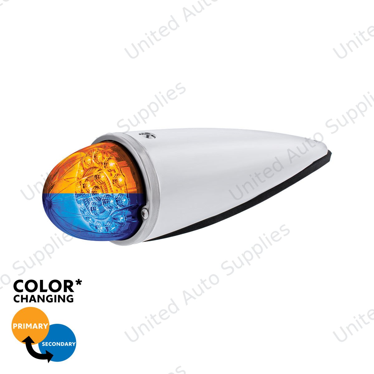 17 LED Watermelon Double Fury Light Torpedo Cab Light - Amber & Blue LED/Clear Lens