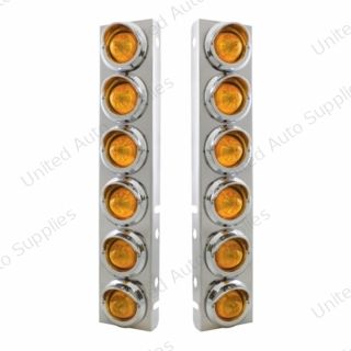 SS Front Air Cleaner Bracket With 12X 9 LED 2" Beehive Lights & Visors For Peterbilt-Amber LED & Lens