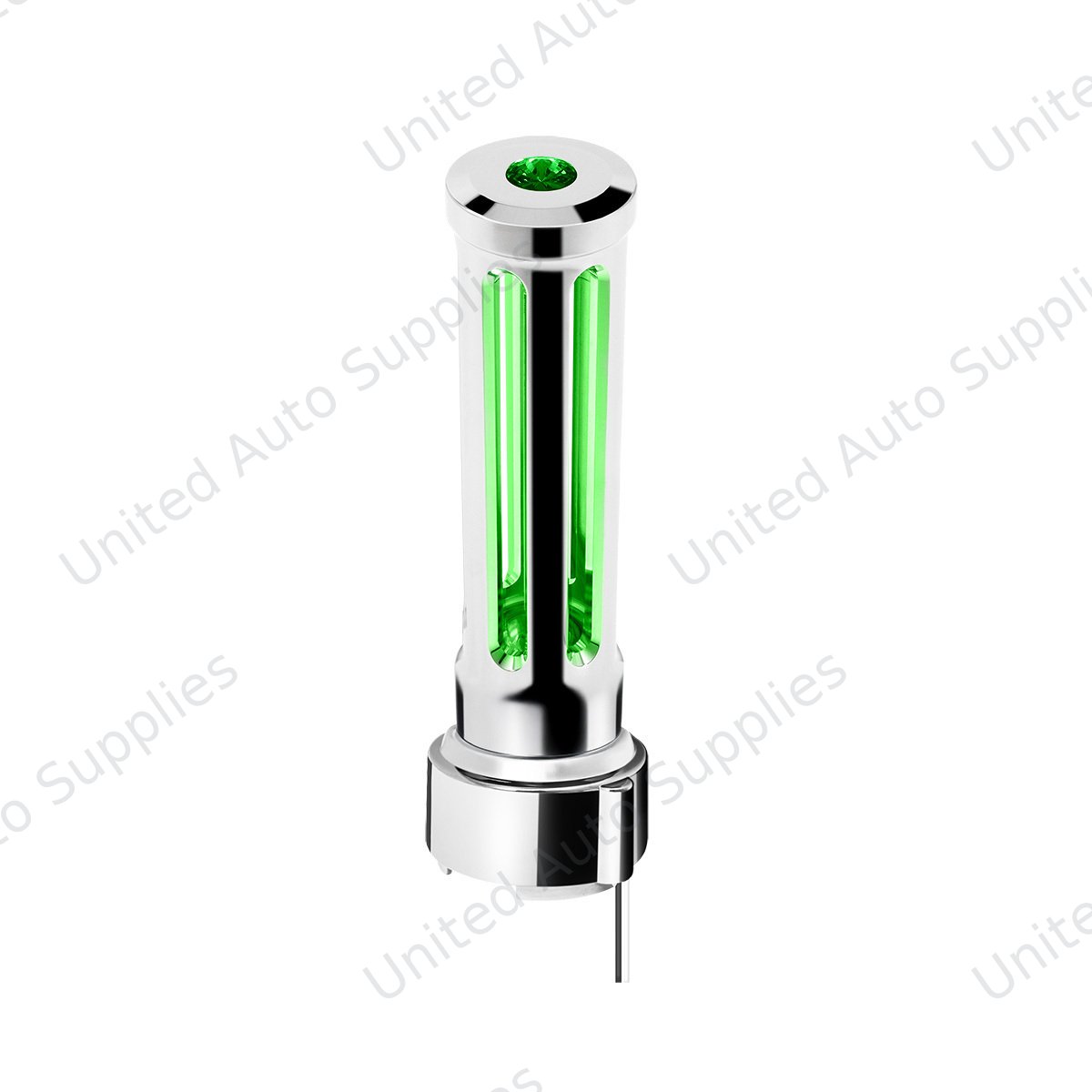 Thread-On Chrome Sonoma Gearshift Knob With LED 9/10 Speed Adapter-Dark Green Crystal/Green LED
