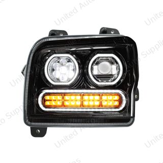 High Power 10 LED Blackout Headlight With 24 LED Turn & 100 LED Halo For 2019-2024 Kenworth W990-Driver