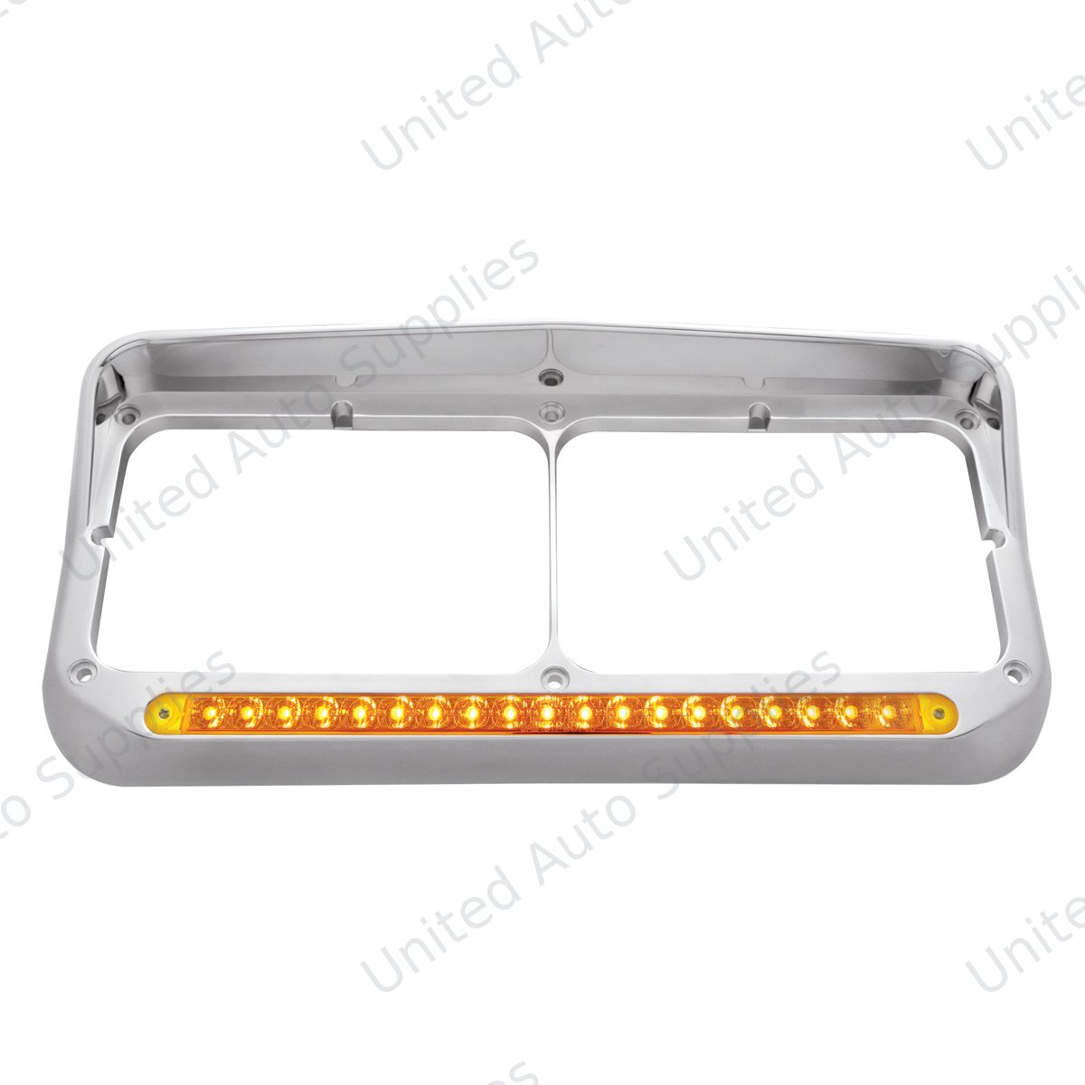Chrome Rectangular Dual Headlight Bezel With Visor & 19 LED Light Bar - Amber LED/Amber Lens