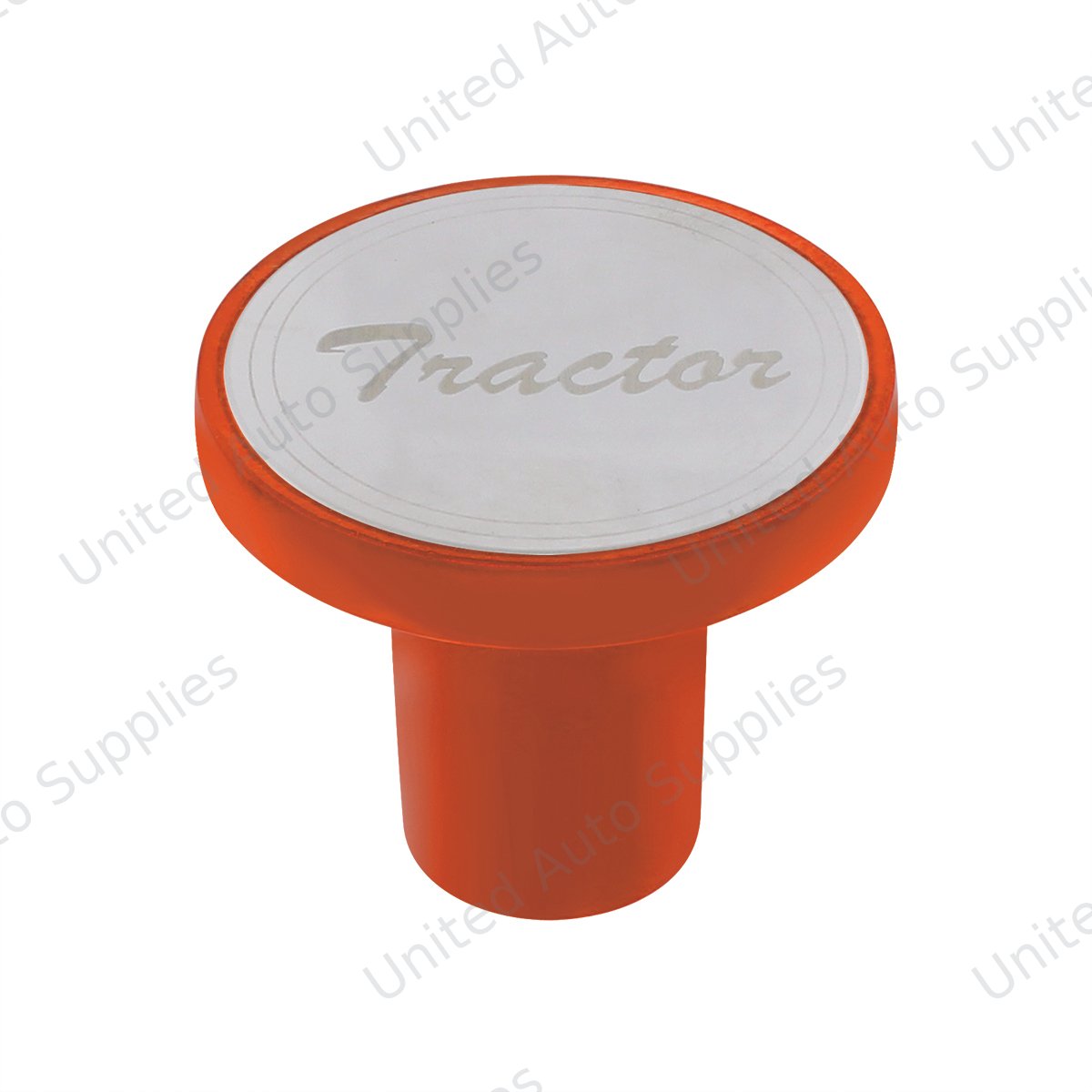 Aluminum Screw-On Air Valve Knob With Stainless Tractor Plaque - Cadmium Orange