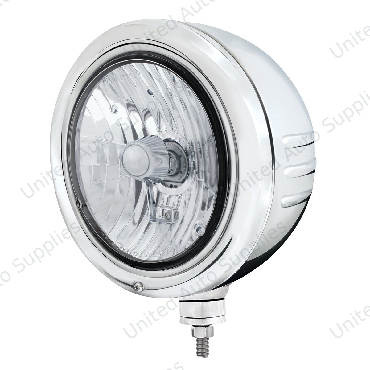 Stainless Classic Embossed Stripe Headlight Housing With Crystal H4 Halogen Headlight