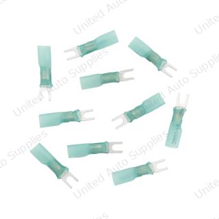 16-14 AWG #6 Stud CS Heat Shrink Spade Terminal - Blue (10-Pack)