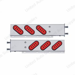 3-3/4" Bolt Pattern SS Spring Loaded Bar With 6X 22 Red LED 6" Oval GloLight & Grommet -Clear Lens (Pair)