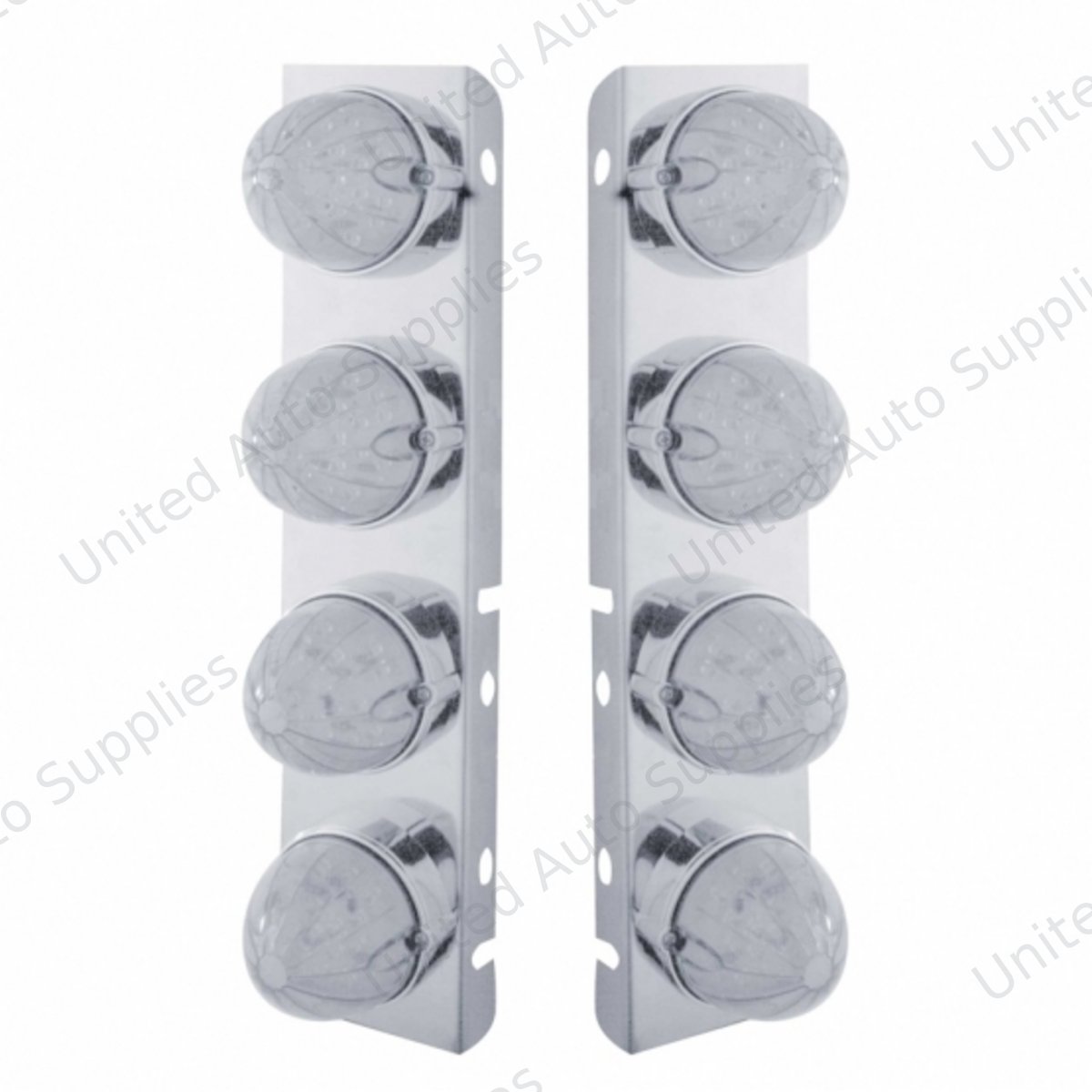 SS Front Air Cleaner Bracket With 8X 19 LED Bullet Style Lights & Bezels For Peterbilt-Amber LED/Clear Lens