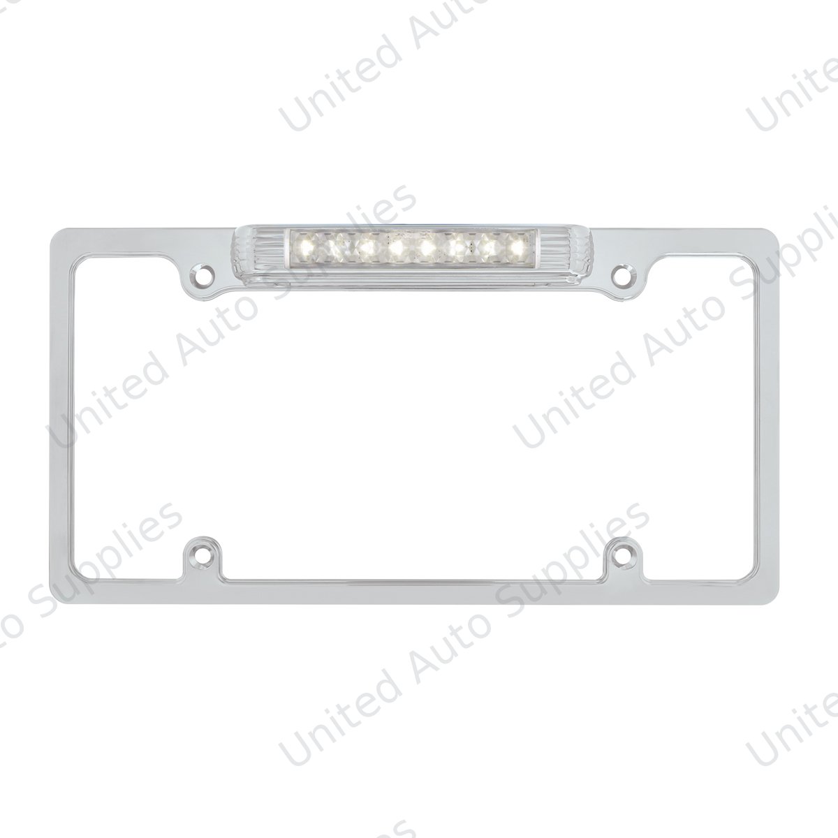 Chrome License Plate Frame With Back-Up Light - White LED/Clear Lens