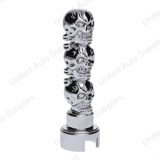 Thread-On 3-Skull Gearshift Knob With Adapter For Eaton-Fuller 13/15/18 Speed Shifter- Chrome