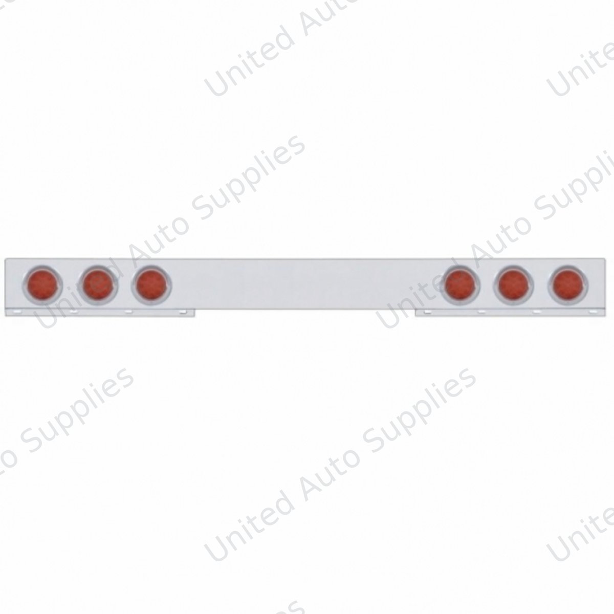 Stainless 1 Piece Rear Light Bar With Six 12 LED 4" Reflector Lights & Visors - Red LED/Red Lens