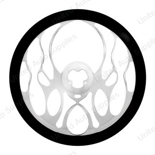 18" Chrome Aluminum "Blaze" Style Steering Wheel With Black Leather Rim