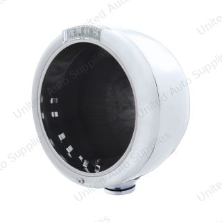 Stainless Steel Classic Half Moon Headlight No Bulb With LED Turn Signal - Clear Lens