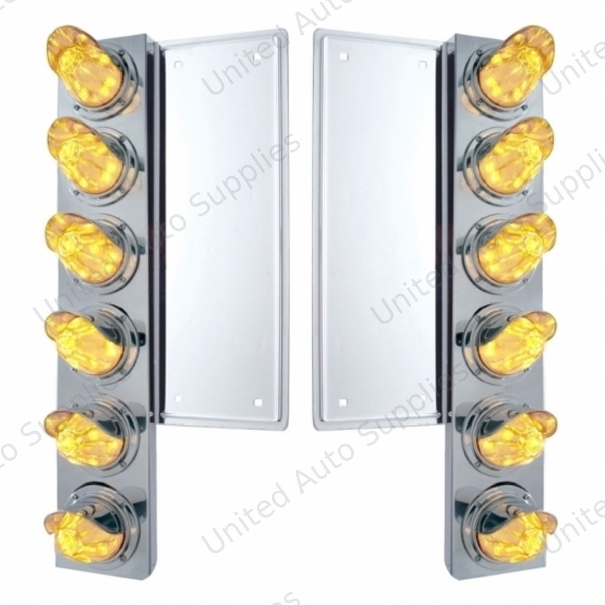 FL SS Front Air Cleaner Bracket With 12X 11 LED Watermelon Lights & Visors -Amber LED/Clear Lens