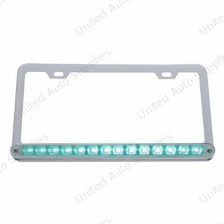 Chrome License Plate Frame With 14 LED 12" Light Bar - Green LED/Clear Lens