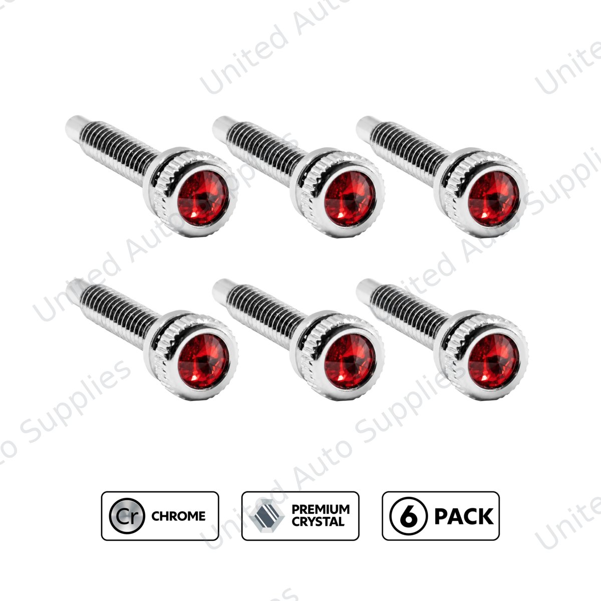 Short Dash Screw With Color Crystal For Navistar International- Candy Red (6-Pack)