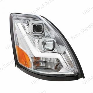 Chrome Projection Headlight With LED Position Light Bar For 2003-2017 Volvo VN/VNL - Passenger