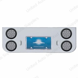 Chrome Rear Center Panel With Four 12 LED 4" Reflector Lights & Grommets - Red LED/Clear Lens