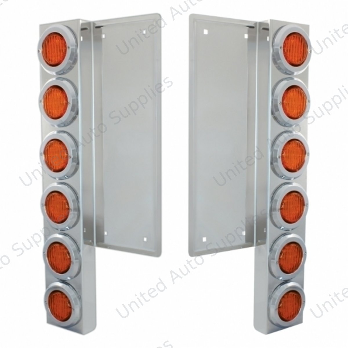 FL SS Front Air Cleaner Bracket W/12X 9 LED 2" Lights & Bezels -Amber LED & Lens
