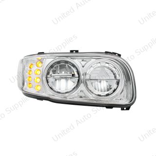 High Power LED Chrome Headlight With 8 LED Turn & 4 LED Position Light For 2008-2024 Peterbilt 389-P