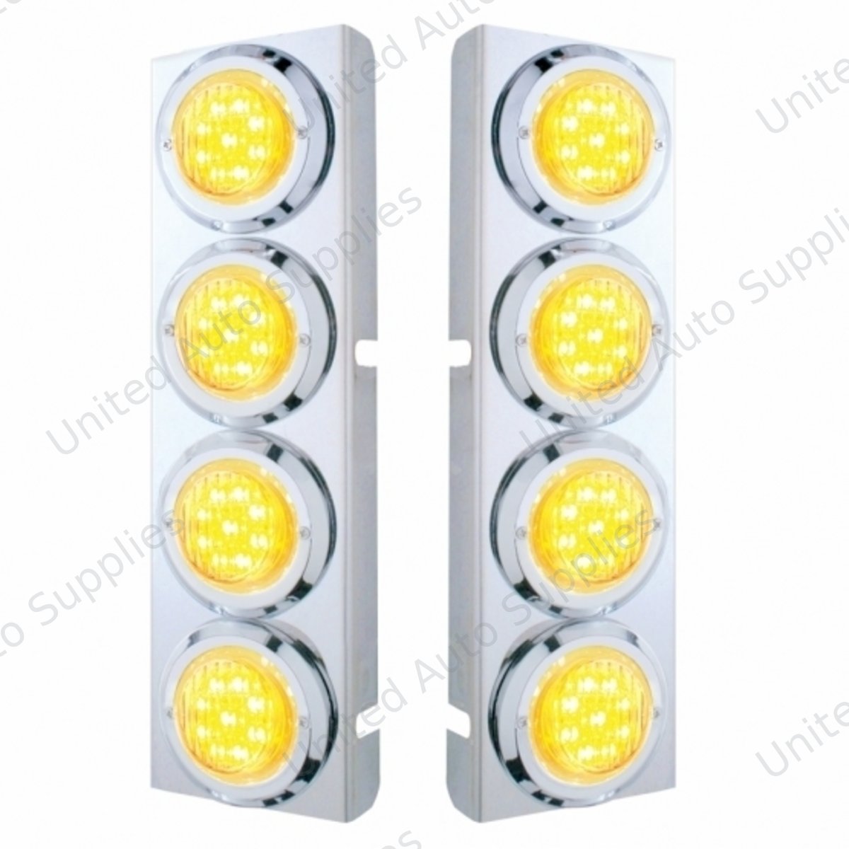 SS Front Air Cleaner Bracket With 8X 9 LED 2" Lights & Bezels For Peterbilt-Amber LED/Clear Lens