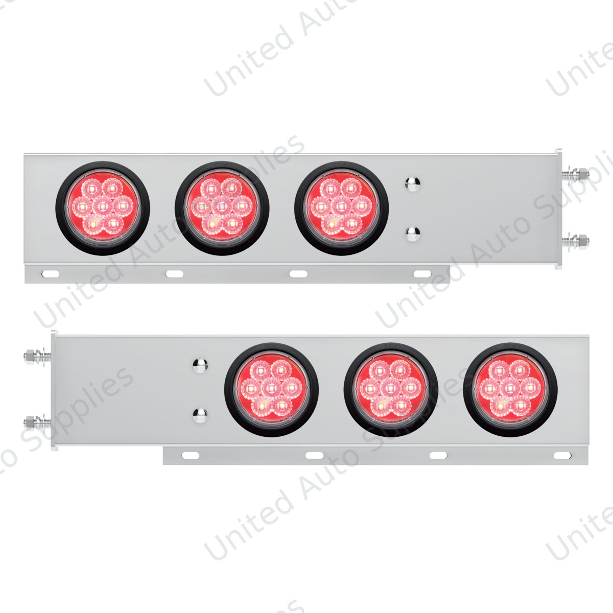 3-3/4" Bolt Pattern Deluxe SS Spring Loaded Bar W/6X 7 Red LED 4" Reflector Light -Clear Lens (Pair)