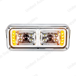 10 High Power LED "Chrome" Projection Headlight With LED Turn Signal & Position Light Bar - Passenger