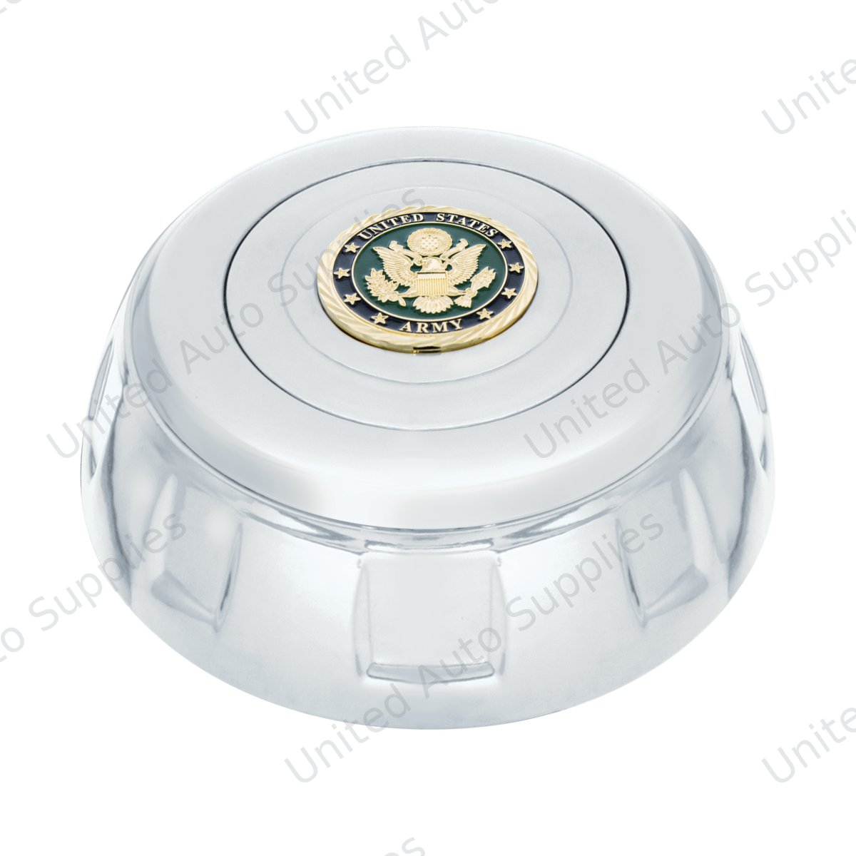 Chrome Aluminum Steering Wheel Horn Button With Metal Medallion, US Army