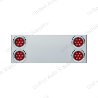 33-3/4" Stainless Rear Center Panel With Four 7 LED 4" Light & Bezel (No LP Holes)- Red LED/Red Lens - CS