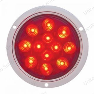 12 LED 4" Round Flange Mount Light (Stop, Turn & Tail) - Red LED/Red Lens (Bulk)