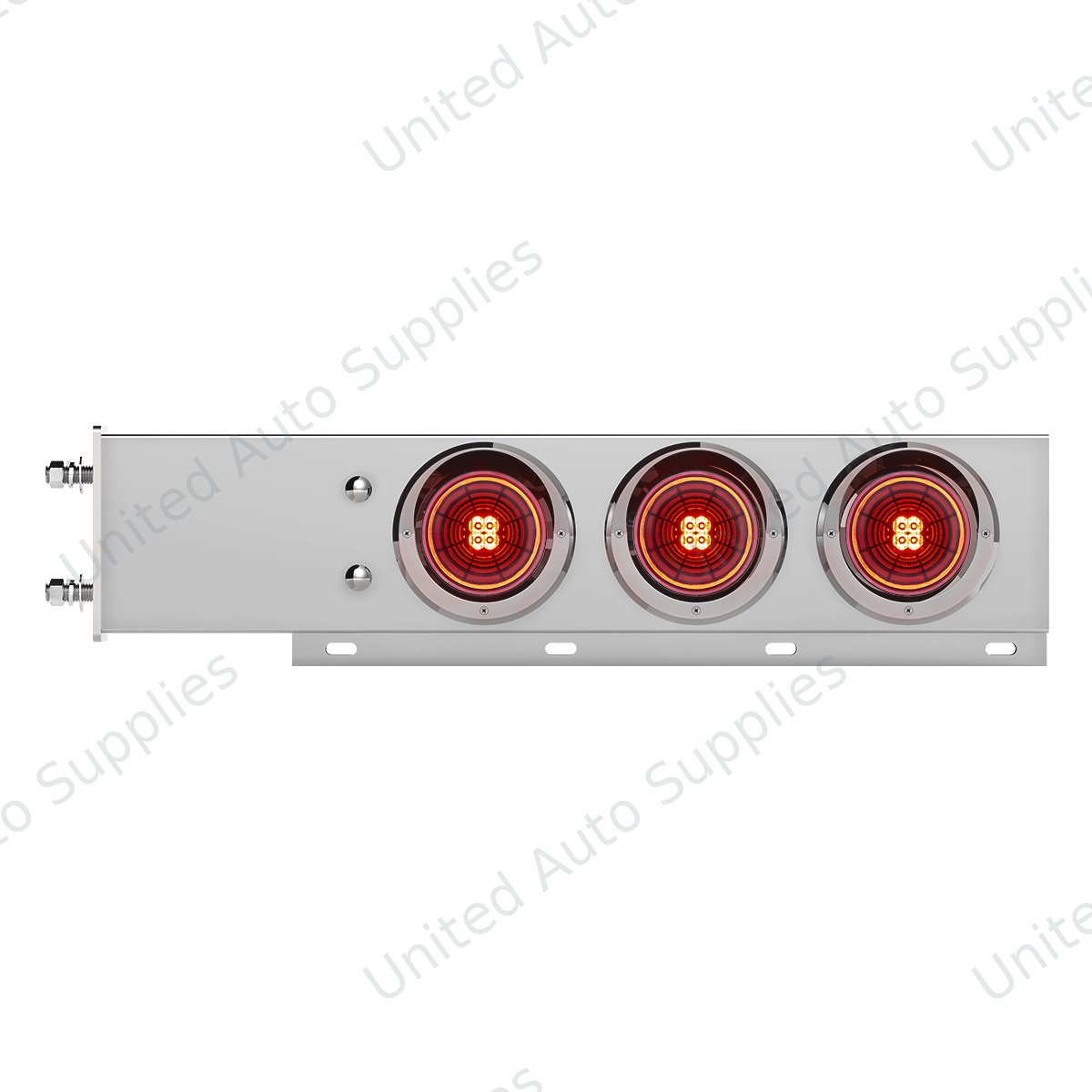 3-3/4" Bolt Pattern Chrome Spring Loaded Bar With 6X 4" 13 Red LED Abyss Lights & Visors - Red Lens (Pair)