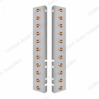 SS Front Air Cleaner Bracket With 22X 3 Amber LED Dual Function 3/4" Mini Lights & SS Bezels For Peterbilt-Amber Lens